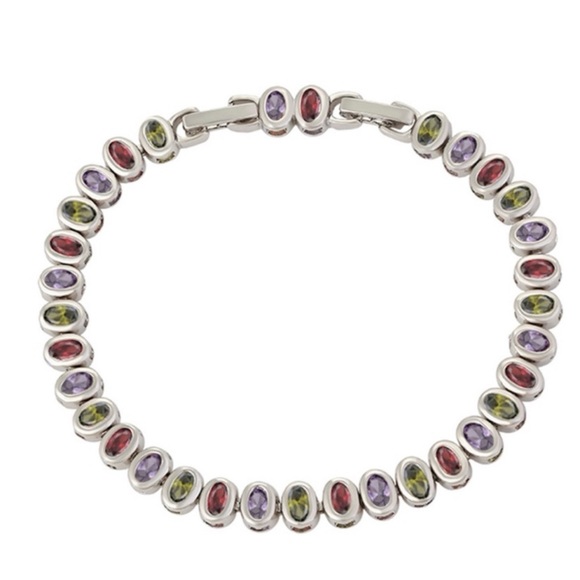 Platinum Plated Silver Tennis Bracelet Crystal Hypoallergenic & Waterproof - Picture 1 of 9